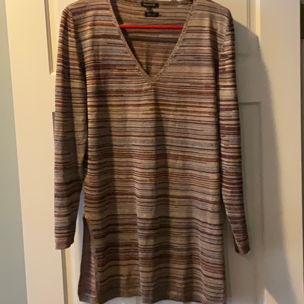 KNIT SOFT MULTI WARM COLORED STRIPE TUNIC TOP - ITALIAN